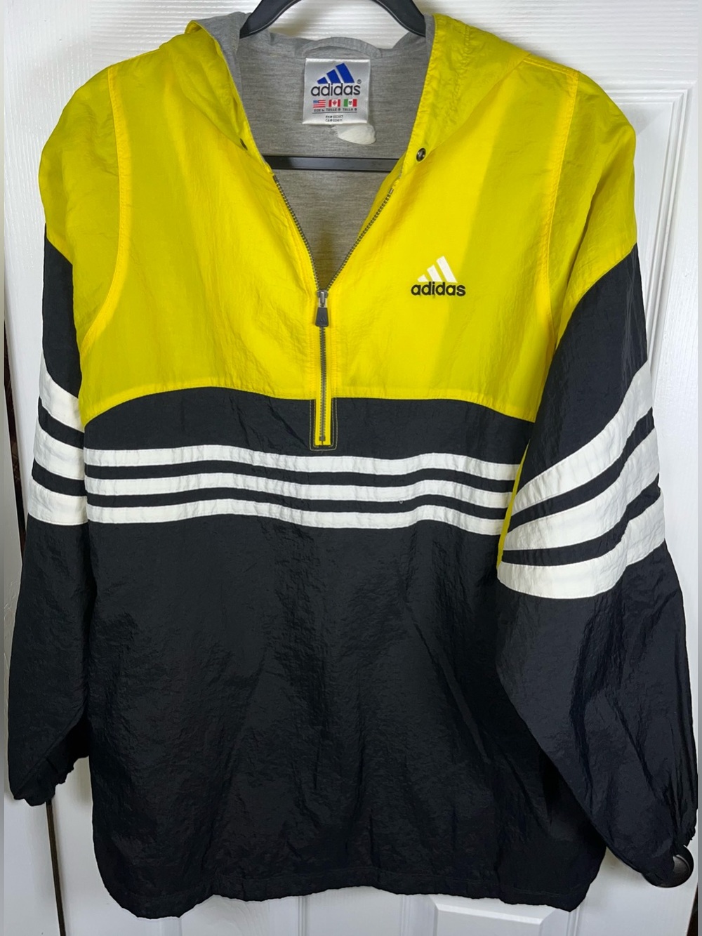 Men’s Adidas 1/2 Zip Pullover Hooded Windbreaker Size Large Vintage Lined Track